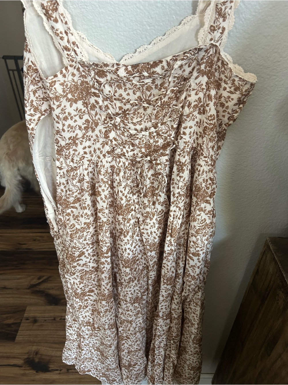 American Eagle Outfitters Cream and Brown Floral Midi Dress - Picture 11 of 13
